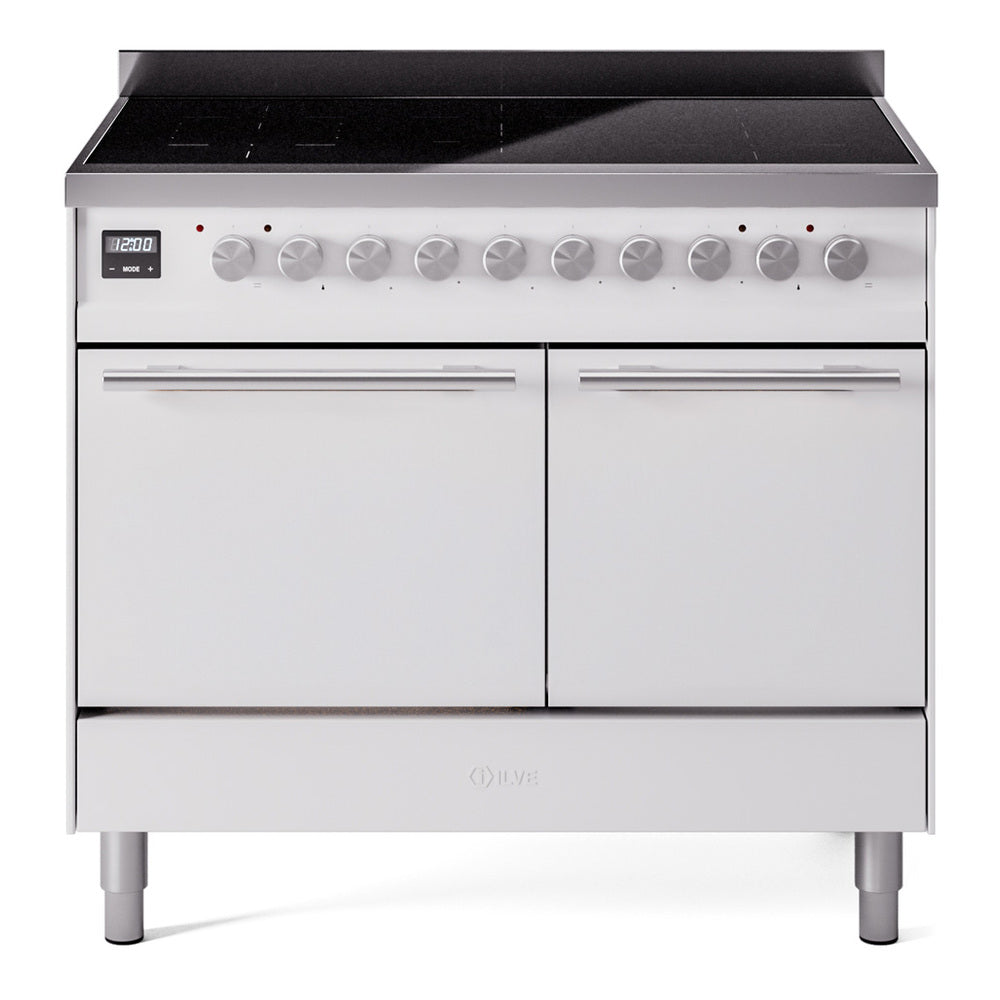 Ilve UPDI406QMPWH Professional Plus Ii 40 Inch Electric Freestanding Range In White With Trim