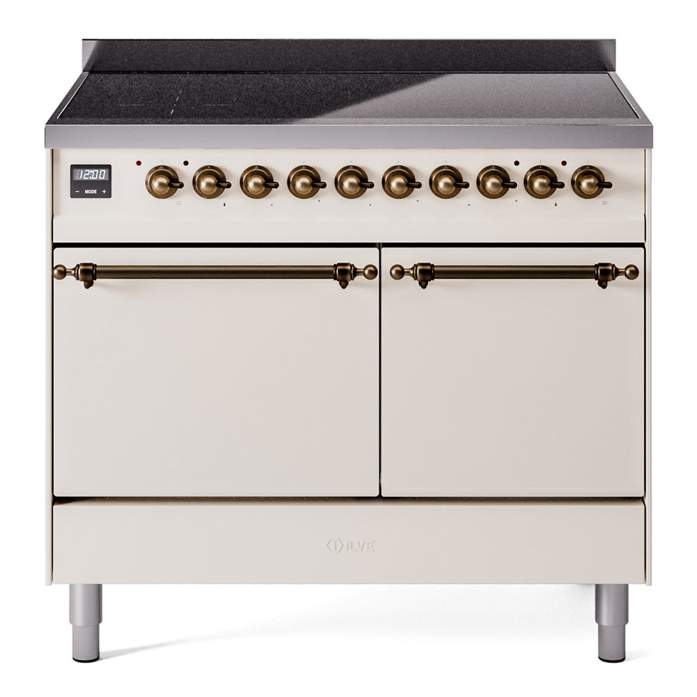 Ilve UPDI406QNMPAWB Nostalgie Ii 40 Inch Electric Freestanding Range In Antique White With Bronze Trim