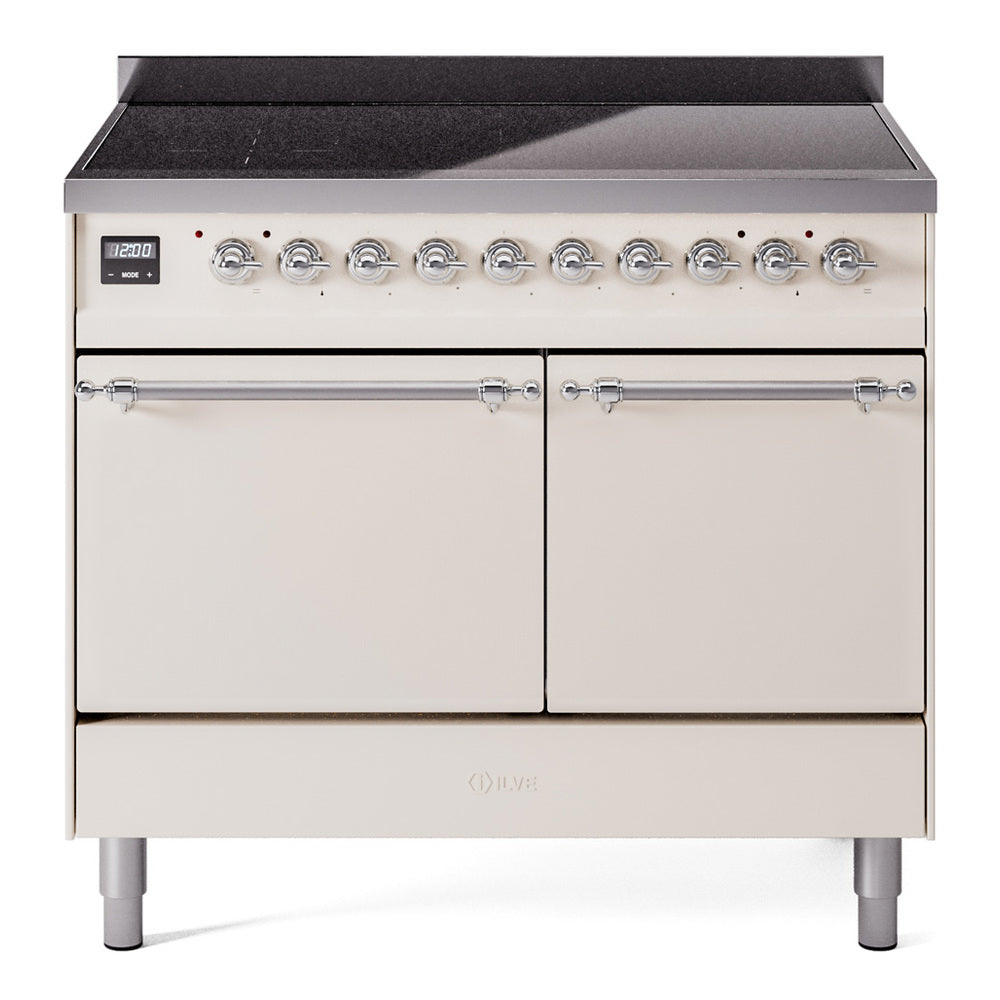 Ilve UPDI406QNMPAWC Nostalgie Ii 40 Inch Electric Freestanding Range In Antique White With Chrome Trim