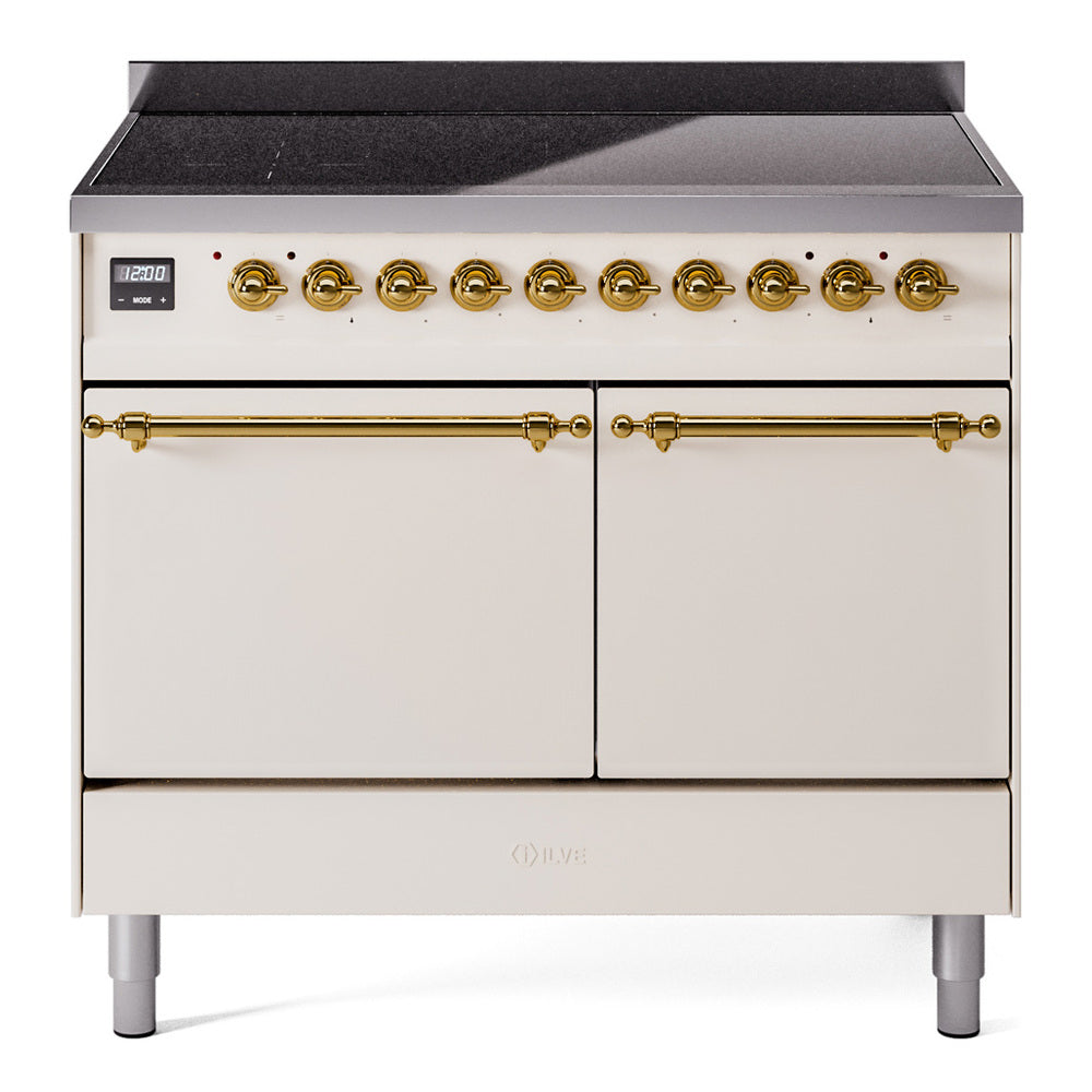 Ilve UPDI406QNMPAWG Nostalgie Ii 40 Inch Electric Freestanding Range In Antique White With Brass Trim