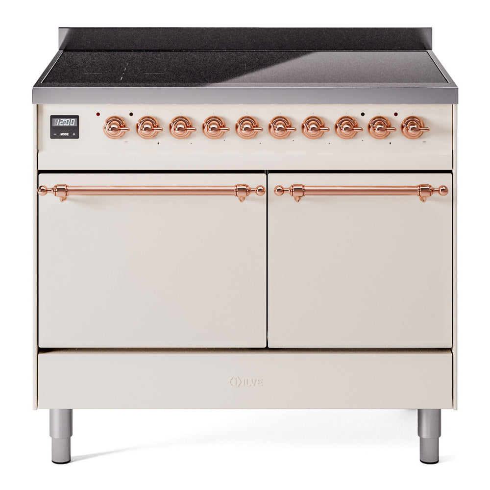 Ilve UPDI406QNMPAWP Nostalgie Ii 40 Inch Electric Freestanding Range In Antique White With Copper Trim