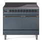 Ilve UPDI406QNMPBGB Nostalgie Ii 40 Inch Electric Freestanding Range In Blue Grey With Bronze Trim