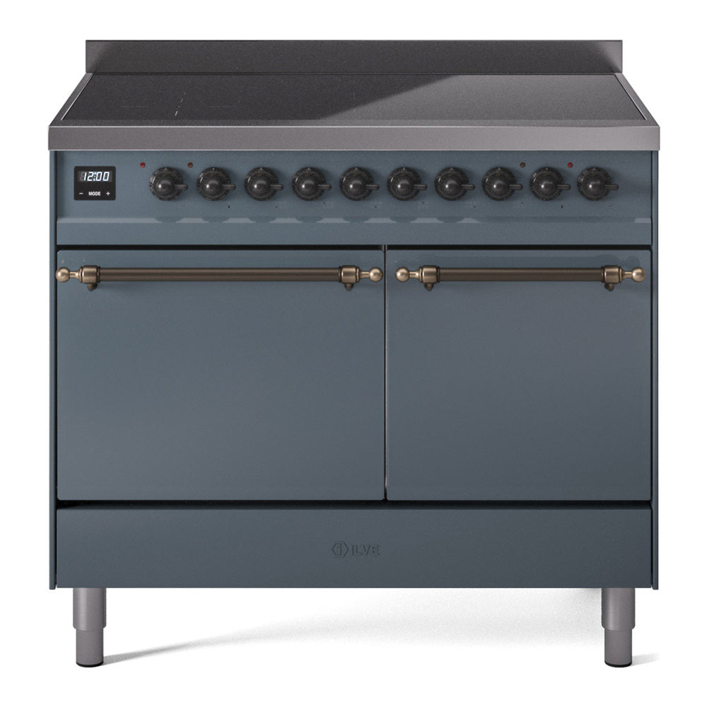 Ilve UPDI406QNMPBGB Nostalgie Ii 40 Inch Electric Freestanding Range In Blue Grey With Bronze Trim