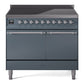 Ilve UPDI406QNMPBGC Nostalgie Ii 40 Inch Electric Freestanding Range In Blue Grey With Chrome Trim