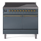 Ilve UPDI406QNMPBGG Nostalgie Ii 40 Inch Electric Freestanding Range In Blue Grey With Brass Trim