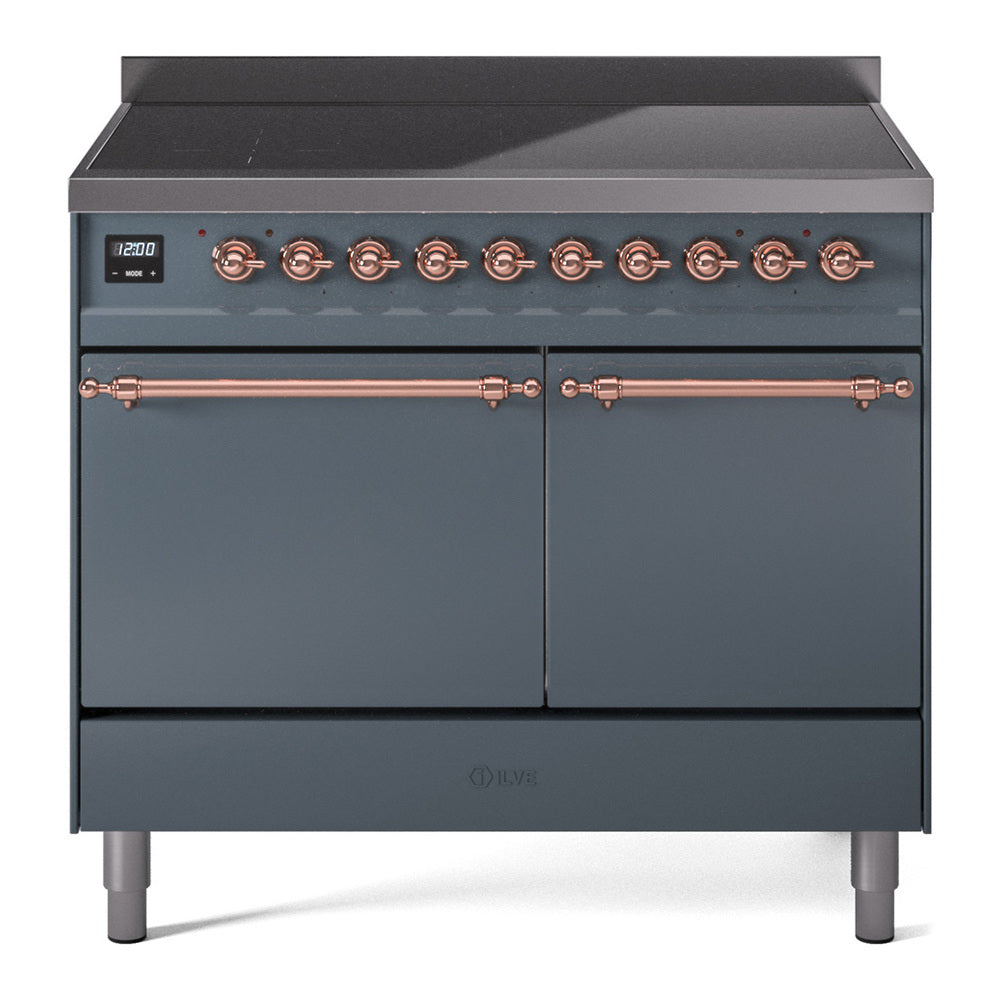 Ilve UPDI406QNMPBGP Nostalgie Ii 40 Inch Electric Freestanding Range In Blue Grey With Copper Trim