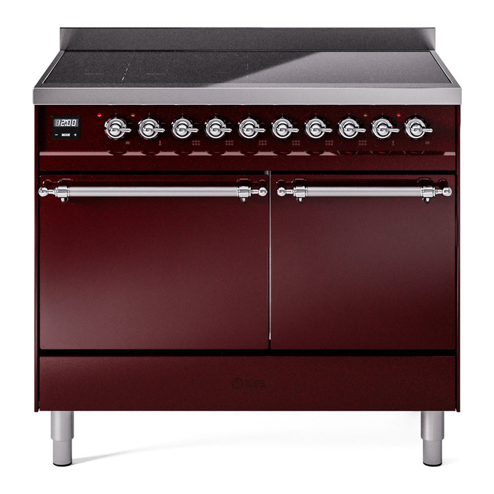 Ilve UPDI406QNMPBUC Nostalgie Ii 40 Inch Electric Freestanding Range In Burgundy With Chrome Trim