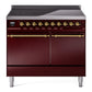 Ilve UPDI406QNMPBUG Nostalgie Ii 40 Inch Electric Freestanding Range In Burgundy With Brass Trim