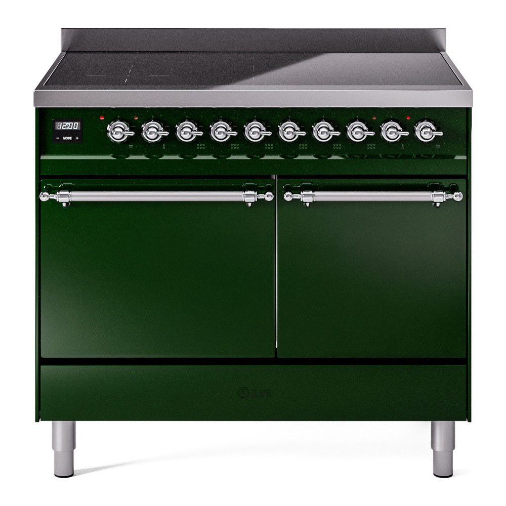 Ilve UPDI406QNMPEGC Nostalgie Ii 40 Inch Electric Freestanding Range In Emerald Green With Chrome Trim