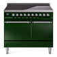 Ilve UPDI406QNMPEGC Nostalgie Ii 40 Inch Electric Freestanding Range In Emerald Green With Chrome Trim