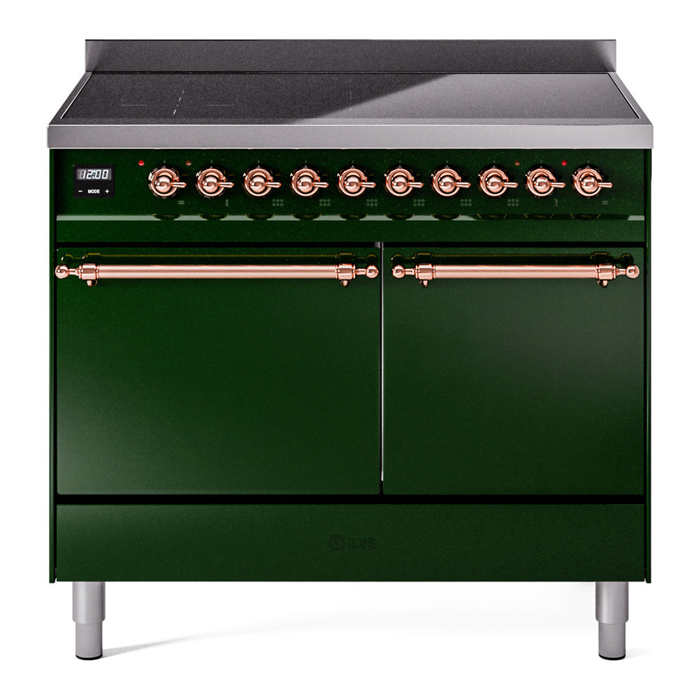 Ilve UPDI406QNMPEGP Nostalgie Ii 40 Inch Electric Freestanding Range In Emerald Green With Copper Trim