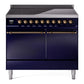 Ilve UPDI406QNMPMBB Nostalgie Ii 40 Inch Electric Freestanding Range In Blue With Bronze Trim