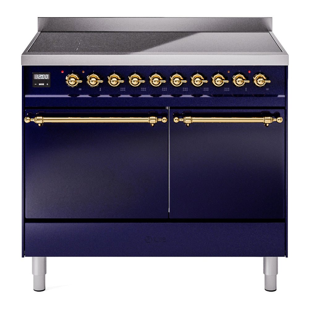 Ilve UPDI406QNMPMBG Nostalgie Ii 40 Inch Electric Freestanding Range In Blue With Brass Trim