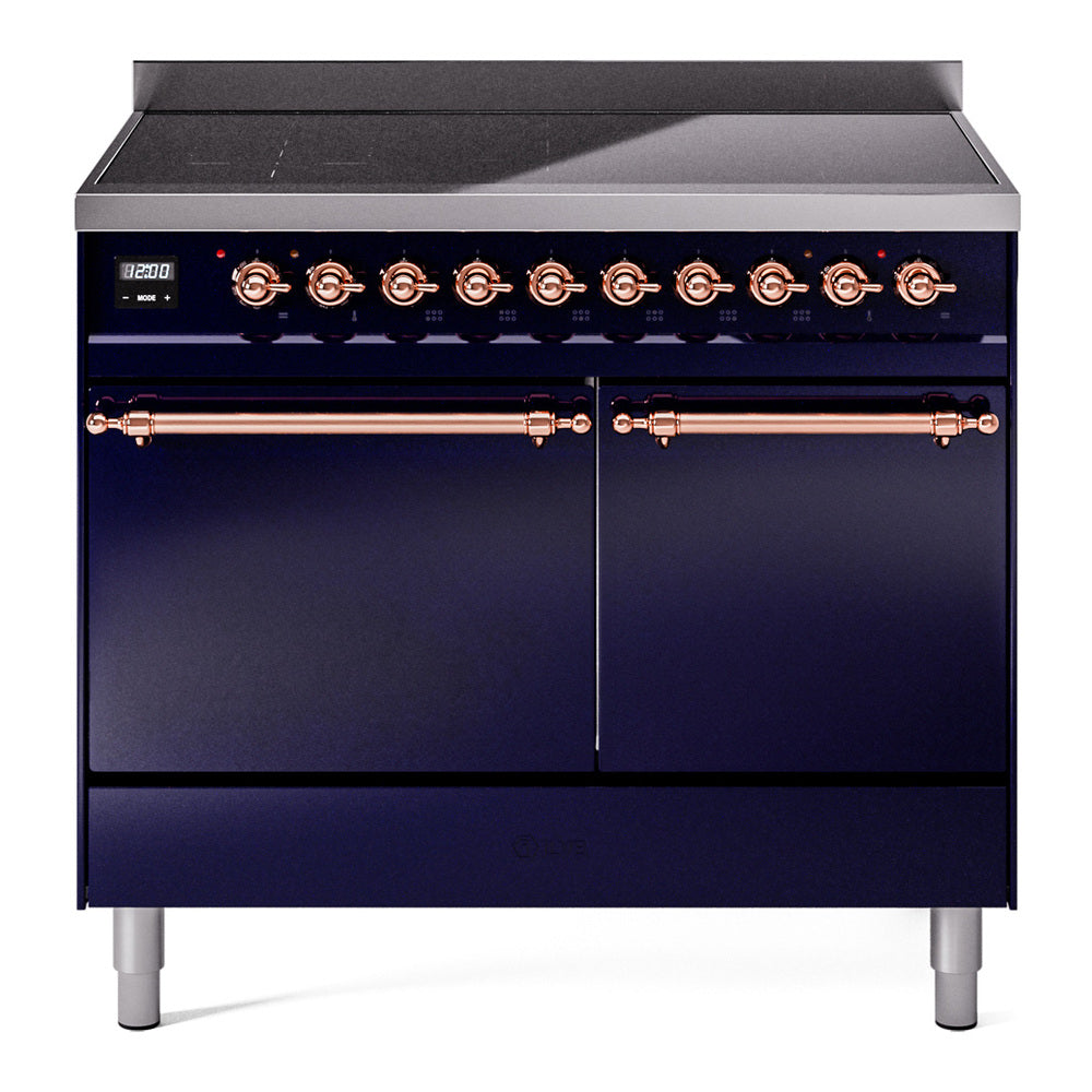 Ilve UPDI406QNMPMBP Nostalgie Ii 40 Inch Electric Freestanding Range In Blue With Copper Trim