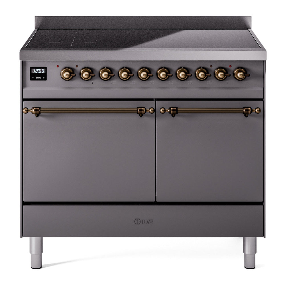 Ilve UPDI406QNMPMGB Nostalgie Ii 40 Inch Electric Freestanding Range In Matte Graphite With Bronze Trim