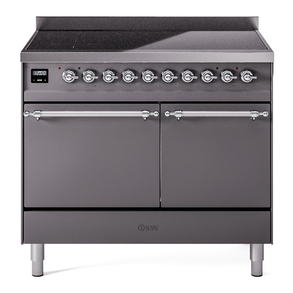 Ilve UPDI406QNMPMGC Nostalgie Ii 40 Inch Electric Freestanding Range In Matte Graphite With Chrome Trim