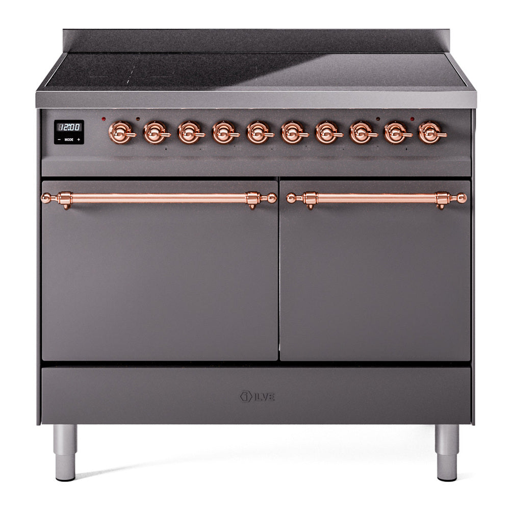 Ilve UPDI406QNMPMGP Nostalgie Ii 40 Inch Electric Freestanding Range In Matte Graphite With Copper Trim