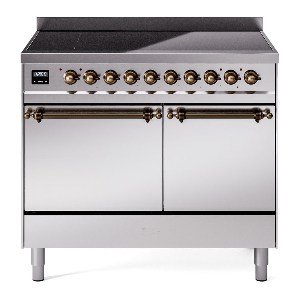 Ilve UPDI406QNMPSSB Nostalgie Ii 40 Inch Electric Freestanding Range In Stainless Steel With Bronze Trim