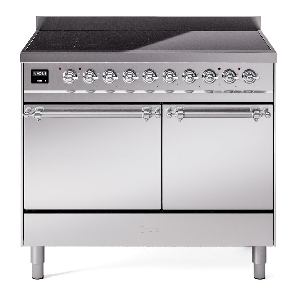 Ilve UPDI406QNMPSSC Nostalgie Ii 40 Inch Electric Freestanding Range In Stainless Steel With Chrome Trim