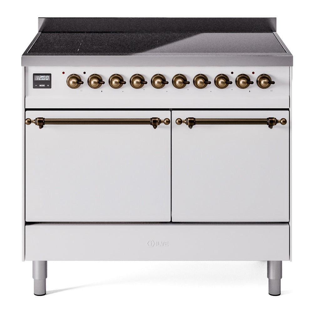 Ilve UPDI406QNMPWHB Nostalgie Ii 40 Inch Electric Freestanding Range In White With Bronze Trim