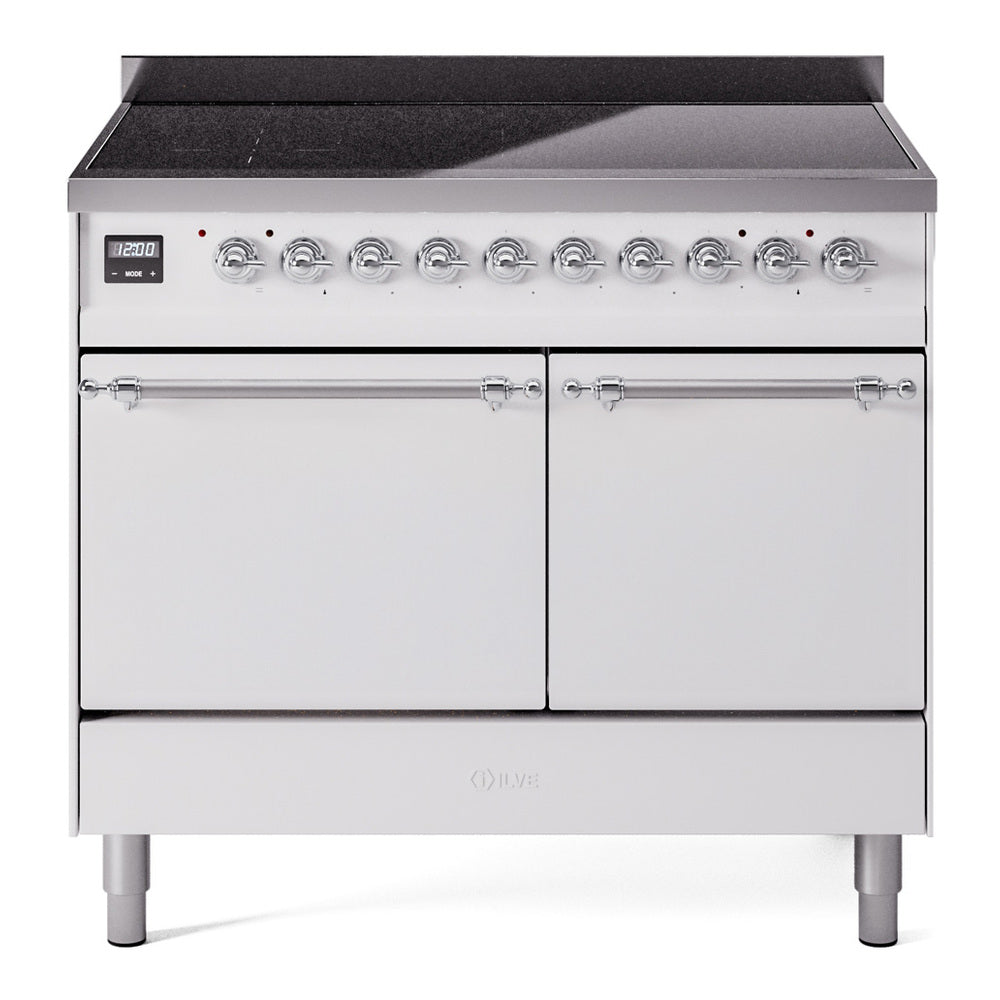 Ilve UPDI406QNMPWHC Nostalgie Ii 40 Inch Electric Freestanding Range In White With Chrome Trim