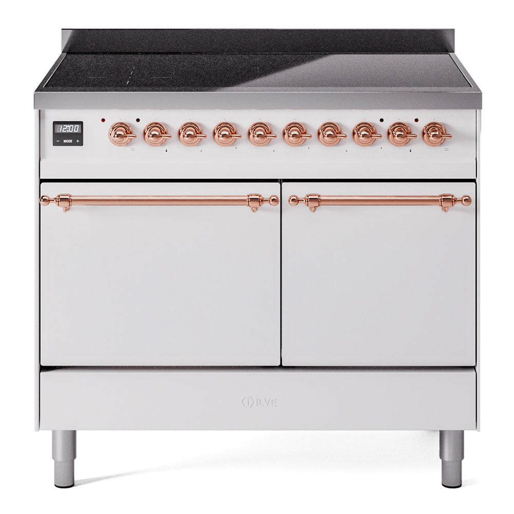 Ilve UPDI406QNMPWHP Nostalgie Ii 40 Inch Electric Freestanding Range In White With Copper Trim