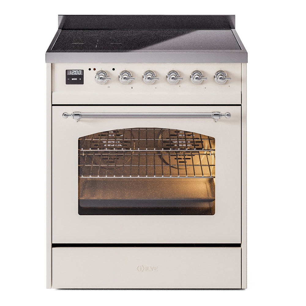 Ilve UPI304QNMPAWC Nostalgie Ii 30 Inch Electric Freestanding Range In Antique White With Chrome Trim