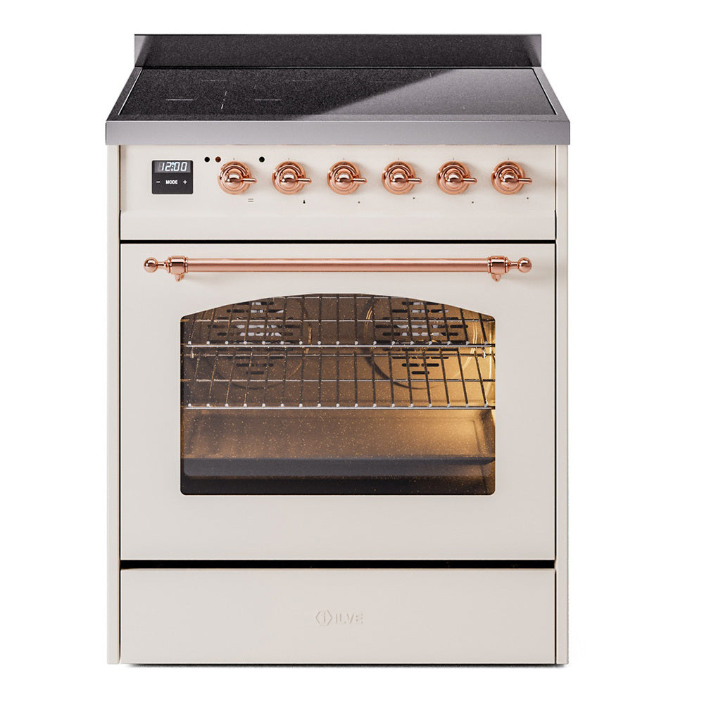 Ilve UPI304QNMPAWP Nostalgie Ii 30 Inch Electric Freestanding Range In Antique White With Copper Trim