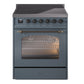 Ilve UPI304QNMPBGB Nostalgie Ii 30 Inch Electric Freestanding Range In Blue Grey With Bronze Trim