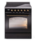 Ilve UPI304QNMPBKB Nostalgie Ii 30 Inch Electric Freestanding Range In Glossy Black With Bronze Trim