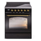 Ilve UPI304QNMPBKG Nostalgie Ii 30 Inch Electric Freestanding Range In Glossy Black With Brass Trim