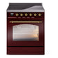 Ilve UPI304QNMPBUG Nostalgie Ii 30 Inch Electric Freestanding Range In Burgundy With Brass Trim