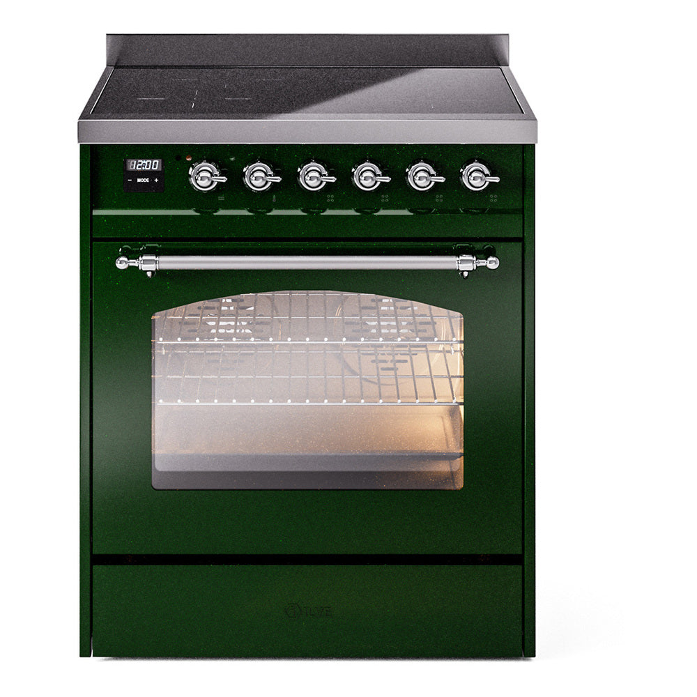 Ilve UPI304QNMPEGC Nostalgie Ii 30 Inch Electric Freestanding Range In Emerald Green With Chrome Trim