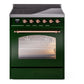 Ilve UPI304QNMPEGP Nostalgie Ii 30 Inch Electric Freestanding Range In Emerald Green With Copper Trim