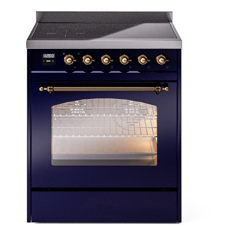 Ilve UPI304QNMPMBB Nostalgie Ii 30 Inch Electric Freestanding Range In Blue With Bronze Trim