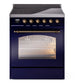 Ilve UPI304QNMPMBB Nostalgie Ii 30 Inch Electric Freestanding Range In Blue With Bronze Trim