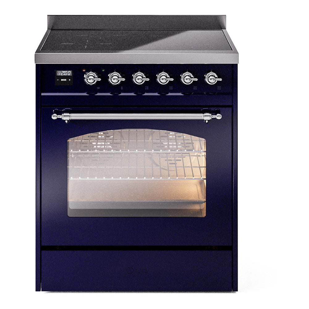 Ilve UPI304QNMPMBC Nostalgie Ii 30 Inch Electric Freestanding Range In Blue With Chrome Trim