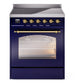 Ilve UPI304QNMPMBG Nostalgie Ii 30 Inch Electric Freestanding Range In Blue With Brass Trim