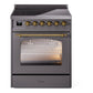 Ilve UPI304QNMPMGG Nostalgie Ii 30 Inch Electric Freestanding Range In Matte Graphite With Brass Trim