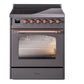 Ilve UPI304QNMPMGP Nostalgie Ii 30 Inch Electric Freestanding Range In Matte Graphite With Copper Trim