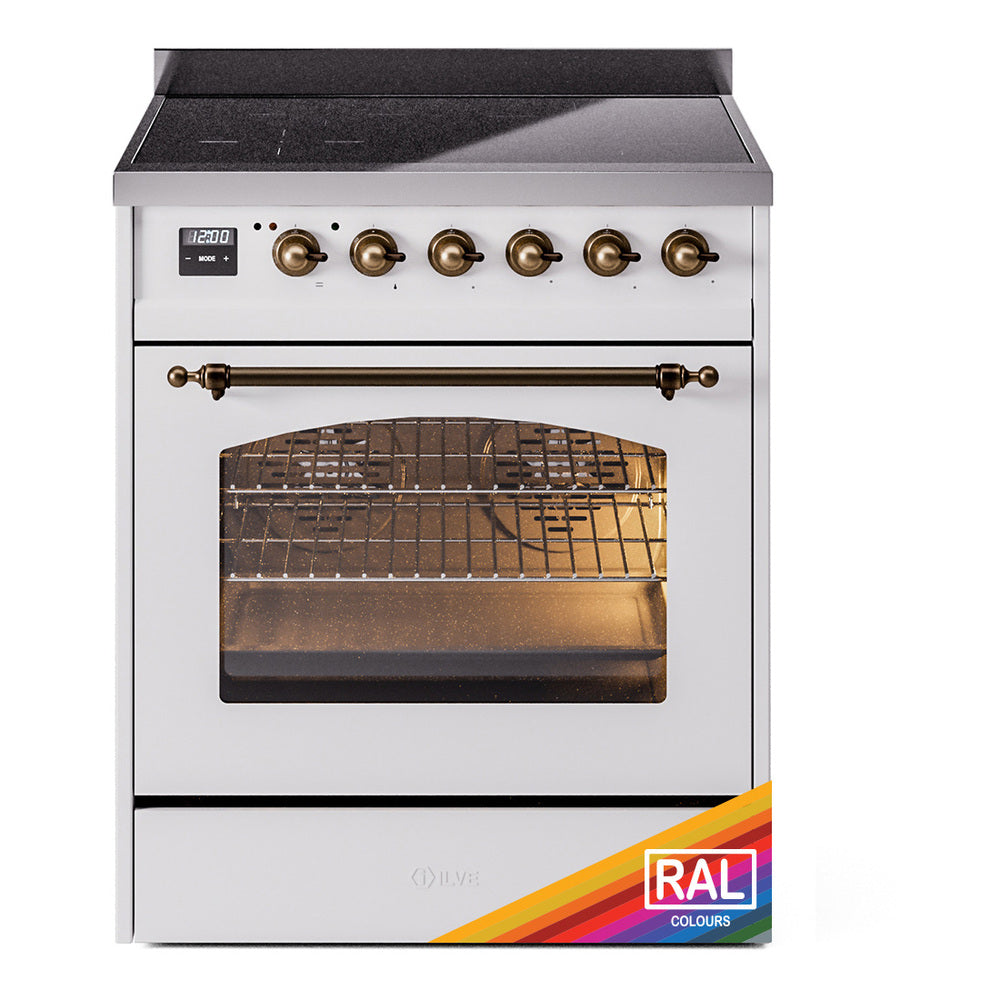 Ilve UPI304QNMPRAB Nostalgie Ii 30 Inch Electric Freestanding Range In Ral Custom Color With Bronze Trim