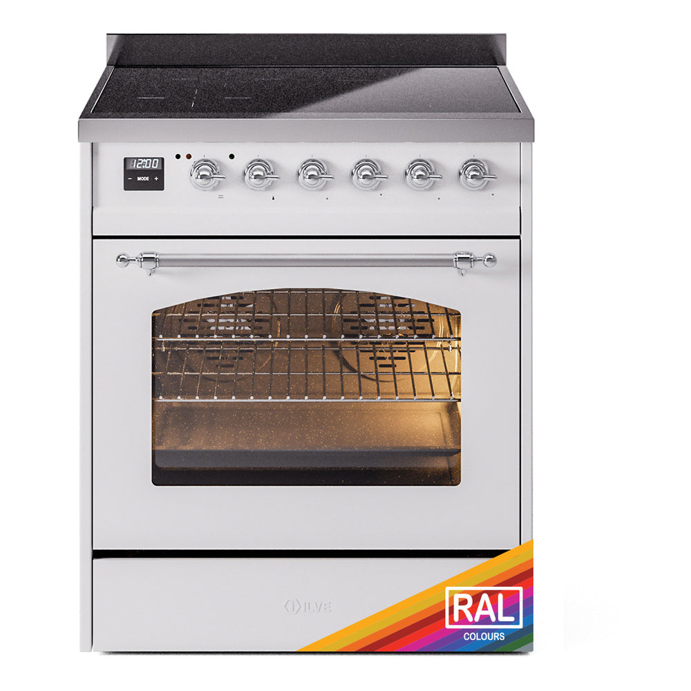 Ilve UPI304QNMPRAC Nostalgie Ii 30 Inch Electric Freestanding Range In Ral Custom Color With Chrome Trim