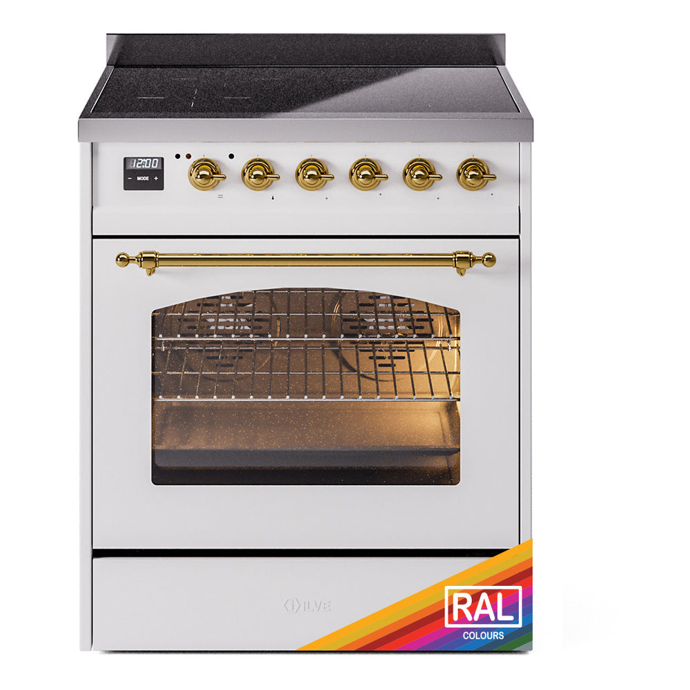 Ilve UPI304QNMPRAG Nostalgie Ii 30 Inch Electric Freestanding Range In Ral Custom Color With Brass Trim