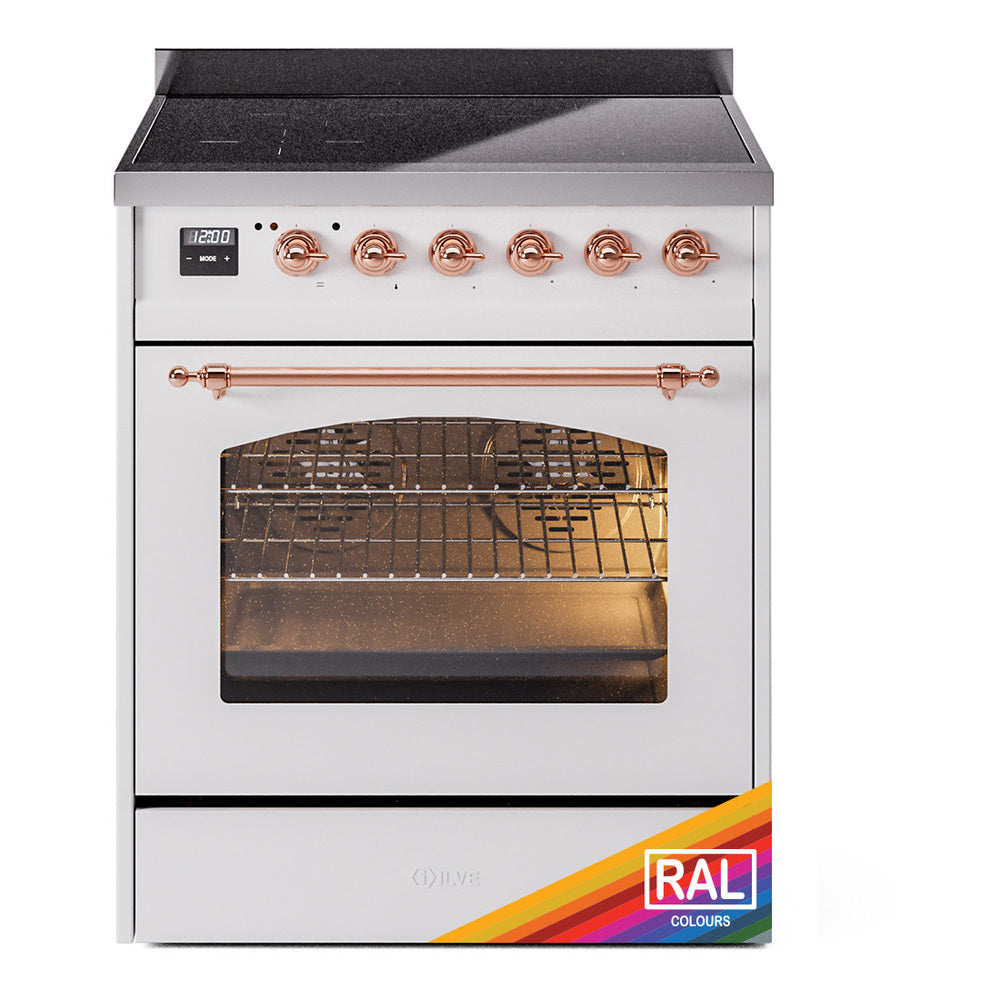 Ilve UPI304QNMPRAP Nostalgie Ii 30 Inch Electric Freestanding Range In Ral Custom Color With Copper Trim