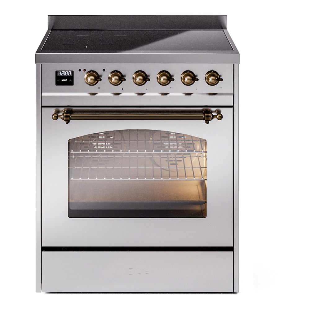 Ilve UPI304QNMPSSB Nostalgie Ii 30 Inch Electric Freestanding Range In Stainless Steel With Bronze Trim