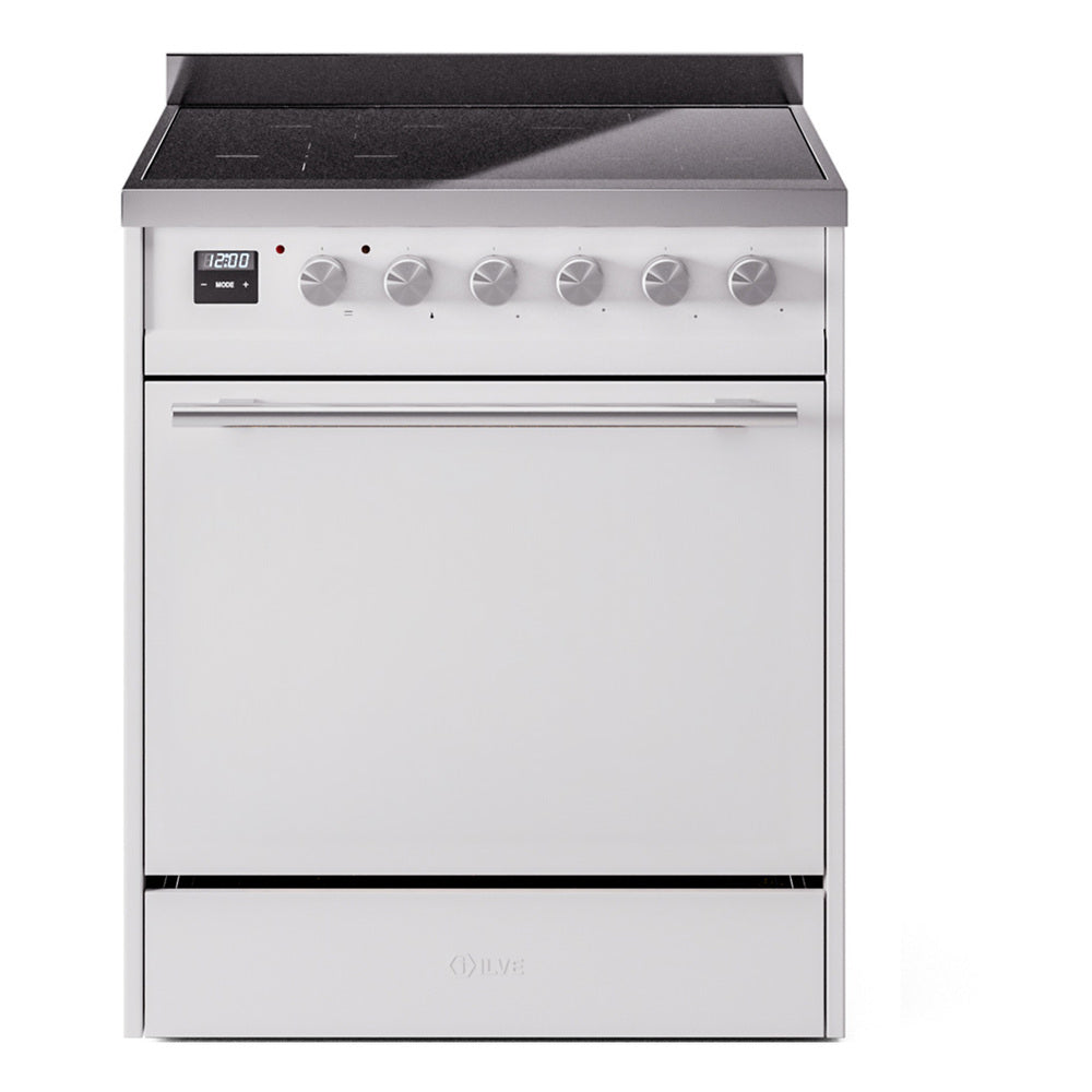 Ilve UPI304QMPWH Professional Plus Ii 30 Inch Electric Freestanding Range In White With Trim