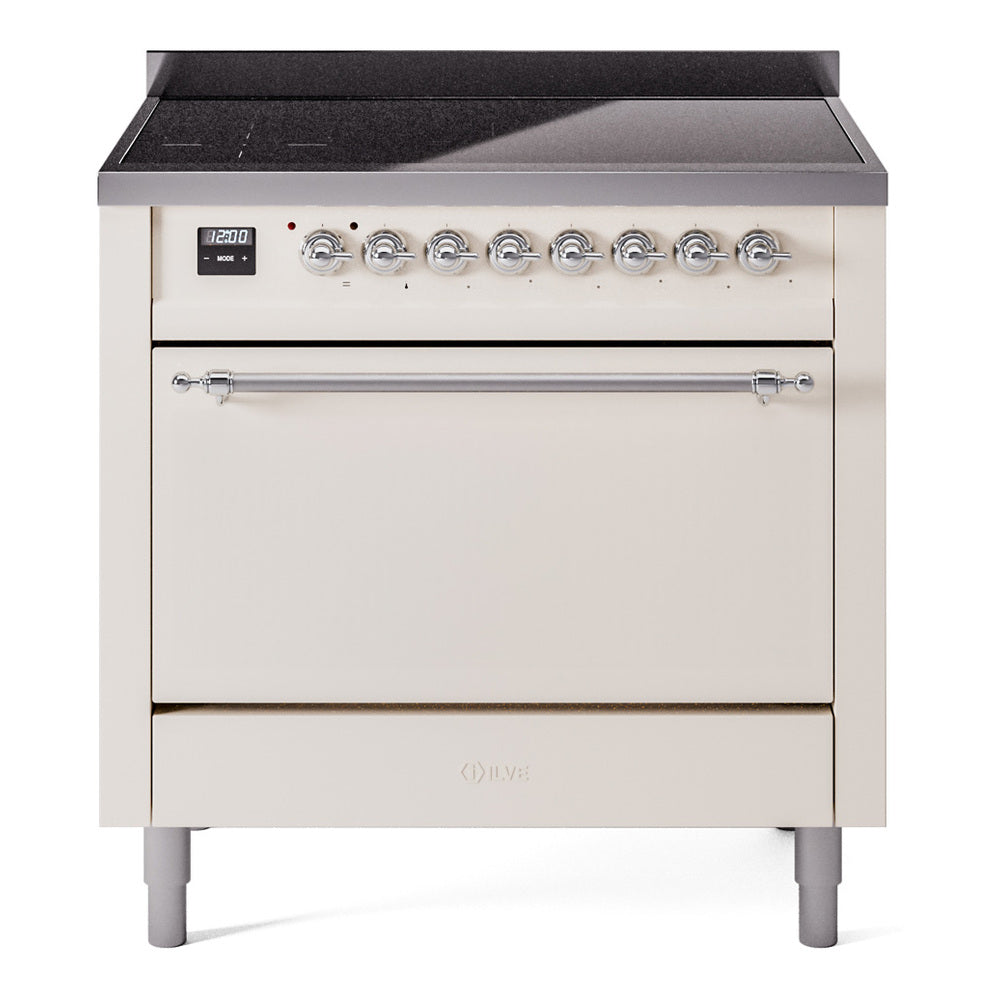 Ilve UPI366QNMPAWC Nostalgie Ii 36 Inch Electric Freestanding Range In Antique White With Chrome Trim