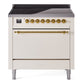 Ilve UPI366QNMPAWG Nostalgie Ii 36 Inch Electric Freestanding Range In Antique White With Brass Trim