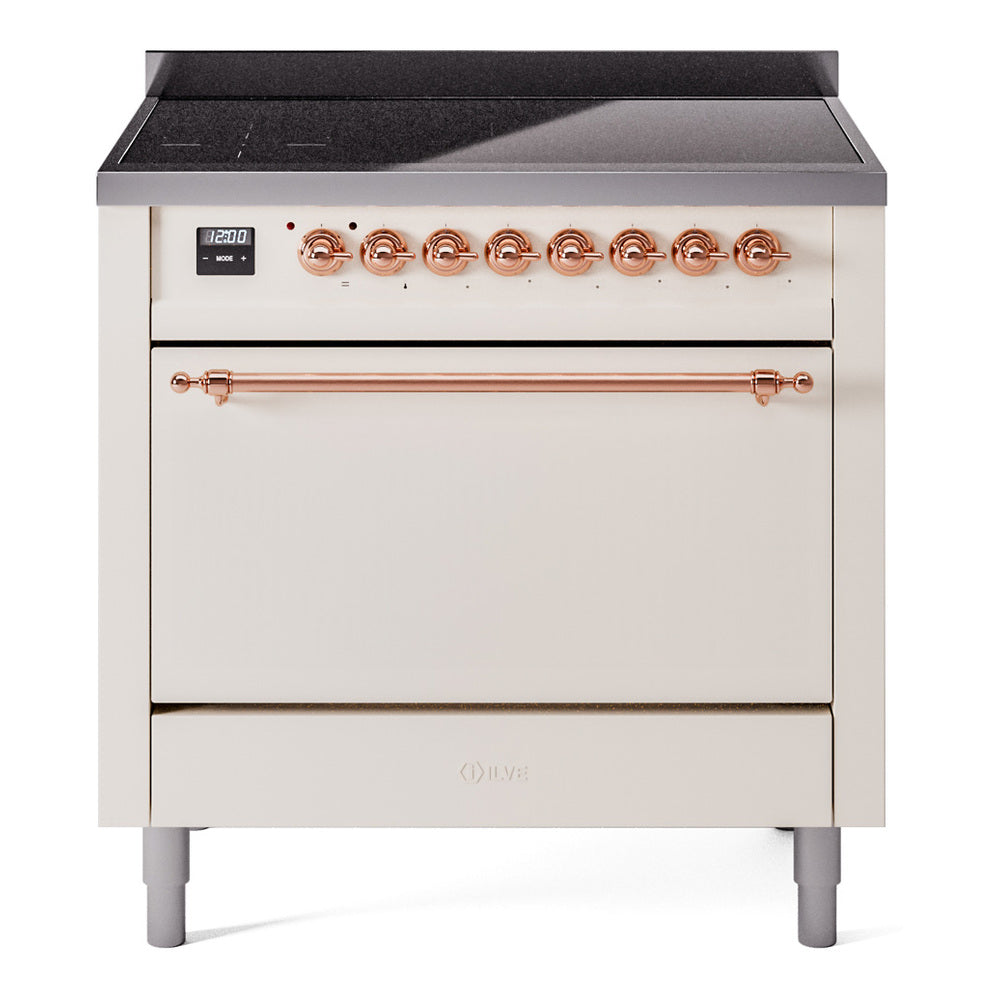 Ilve UPI366QNMPAWP Nostalgie Ii 36 Inch Electric Freestanding Range In Antique White With Copper Trim