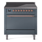 Ilve UPI366QNMPBGP Nostalgie Ii 36 Inch Electric Freestanding Range In Blue Grey With Copper Trim